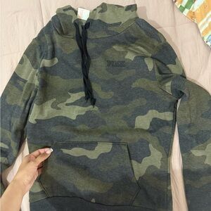 PINK Victoria's Secret Camo Green & Black Hooded Sweatshirt